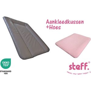 Steff - set - aankleedkussen - bruin taupe - 50x70 cm + aankleedkussenhoes roze pastel - OEKO-Tex standard 100