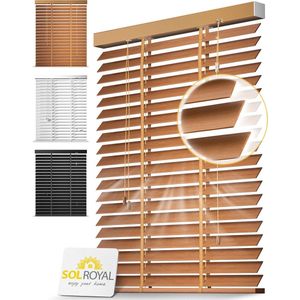 Sol Royal BE5 – Houten Jaloezieen Eikenhout 50 mm Lamellen Extra Breed – 75x250 cm – Eenvoudige Montage aan Muur & Plafond – Echt Hout – Rolgordijn Raam & Deur