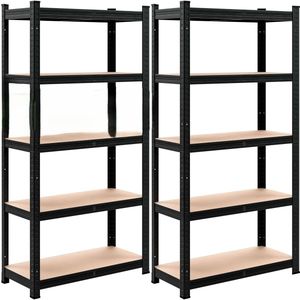 2x Schroefloze Stellingkast - 180x90x40cm Totaal 1750kg - Zwart