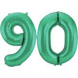 Folat Folie ballonnen - 90 jaar cijfer - glimmend groen - 86 cm - leeftijd feestartikelen