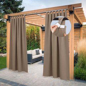 Verduisteringsgordijnen, buitengordijnen voor privacybescherming en zonwering, tab-top gordijn met klittenbandsluiting voor paviljoen- en terrasgordijn, 2 stuks, H 243 x B 132 cm, Cappuccino