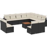 vidaXL - 13-delige - Loungeset - met - kussens - poly - rattan - zwart