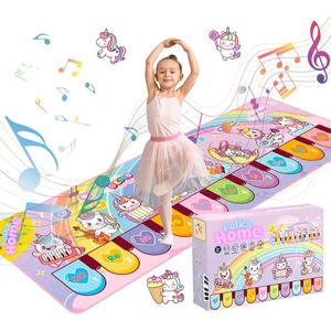 PolkaHome ® - Dansmat - Dansmat voor Kinderen – Roze Interactieve Speelmat met Piano Geluiden & Muzieknoten – Educatief Geluidsspeelgoed voor kinderen – Muziekmat 110x36 cm