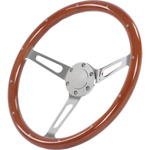 Klassiek stuur vintage stuur 6-gaats montage geklonken 3-spaaks 380 mm diameter voor auto-modificatie bruin - content - auto accessoires .