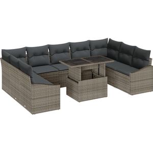 vidaXL - 10-delige - Tuin - Sofa - Set - met - Kussens - Grijs - Poly - Rattan