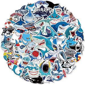 Coole Stickers met Haaien - 50 Laptopstickers 5x6CM - Dieren/Vissen/Blauw - Stickers voor Volwassenen en Kinderen, voor Waterfles, Muur, Uitdeelcadeau