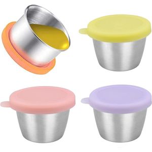 4 stuks mini-sausbakjes, sladressing containers, dip saus beker mini ketchup doos kleine roestvrij stalen sladressing container met deksel voor sauzen, dips en specerijen