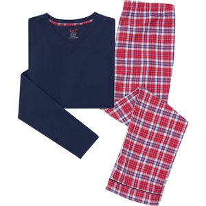 La-V pyjama sets voor heren met geruite flanel broek Donkerblauw /Rood XL