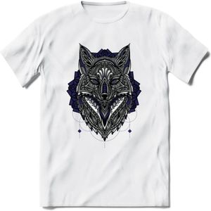 Vos - Dieren Mandala T-Shirt | Donkerblauw | Grappig Verjaardag Zentangle Dierenkop Cadeau Shirt | Dames - Heren - Unisex | Wildlife Tshirt Kleding Kado | - Wit - XL