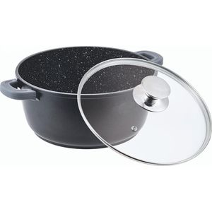 Kookpan gegoten aluminium glazen deksel inductie marmeren coating soeppan pan pan pan (24 cm)