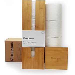 DelCosmo Staande toiletpapier houder gemaakt van bamboe - toiletrolhouder voor 4 toiletrollen - Toiletrollen Rolhouder - Toilet & Badkamer accessoires