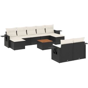 vidaXL Loungeset - Loungesets - Tuinset - Tuinbank - 10-delige Loungeset met kussens poly rattan zwart