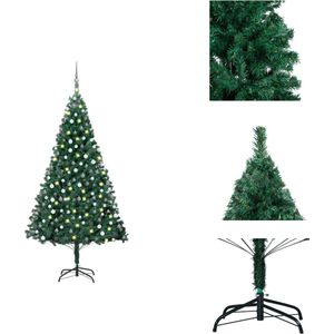 vidaXL Kunstkerstboom - PVC - 210 cm - LED-verlichting - Groen - Incl - standaard - versiering - Decoratieve kerstboom