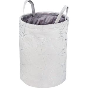Wasverzamelaar Samira - Ronde grijze wasmand van zacht vilt met glinsterende zilverkleurige decoprint - 69 liter(Toegevoegde zoekwoorden: wasmand, grijs) blanket basket