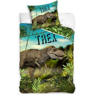 DREAMEE Dinosaurus Dekbedovertrek TRex - Eenpersoons - 140x200 cm - Multi