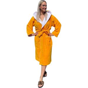 Luxe badjas bamboe katoen/fleece - met capuchon – saunabadjas – badjas dames – badjas heren - geel- maat XL