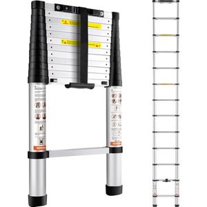 HandyHaven® - Telescopische ladder - Telescoopladder - Inklapbaar - Mee neembaar - Hoogte instelbaar met slot - Met 1 knop inklapbaar - Krast niet op de vloer - Antislip - Gewicht ladder 8.2KG - Aluminium - Draagvermogen 170KG - Hoogte tot 320cm