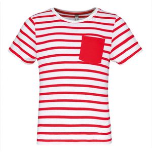 T-shirt Kind 4/6 Y (4/6 ans) Kariban Ronde hals Korte mouw White / Red Stripe 100% Katoen