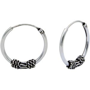 Zilver bali oorringen met ornament 14mm | oorbellen dames zilver | Ear hoops | zilverana | Sterling 925 Silver