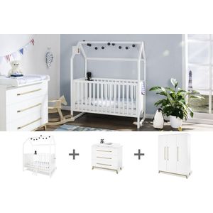 3-delige kindermeubelset - Huisbed - Aankleedkussen - Converteerbaar - 147 cm x 82 cm x 175 cm