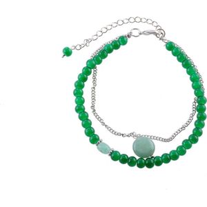 Behave Groene armband 2 rijen met halfedelsteen jade hanger