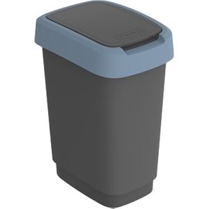 Rotho Twist Swing - Afvalbak 25L met klapdeksel - Recycling afvalverzamelaar - BPA-vrij - Zwart/Donkerblauw