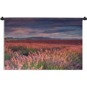 Wandkleed Kalm - Lavendelveld bij een kalme zonsondergang Wandkleed katoen 120x80 cm - Wandtapijt met foto