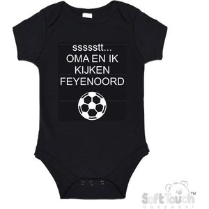 100% katoenen Romper ""ssssstt Oma en ik kijken FEYENOORD"" Unisex Katoen Zwart/wit Maat 62/68