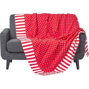 Homescapes polkadotplaid, 100% katoen, rood, 150 x 200 cm