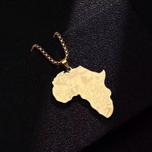 ICYBOY 18K Afrikaans Ketting met Afrika Map Pendant verguld [GOLD-PLATED] [ICED OUT] [20 INCH - 50CM] [Model 2] - Stainless steel africa cuban map pendant long chain necklace with map pendant