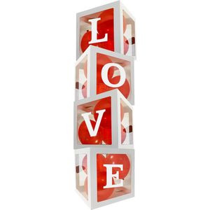 4 witte ballonblokken Love inclusief 24 rode ballonnen - ballonbox - ballonblok - Love - aanzoek - Valentijn - ballon - liefde