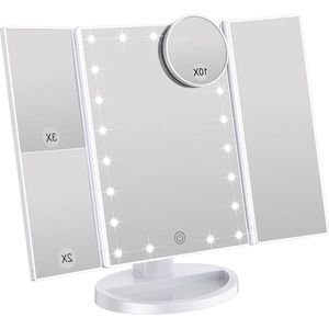 Verlichte Makeup Spiegel - 21 LED lampen - Dual Power Supply - 2X/3X Vergrotende LED - Wit