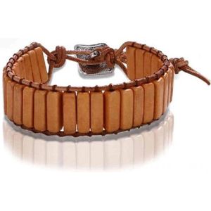 Sorprese armband - Chakra - armband heren - leer - bruin - zilverkleurige sluiting - 17 cm - cadeau - Model J