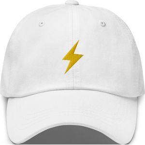 Lightning Symbool- Klassiek Bitcoin Petje - Kleur Wit - Goud Kleurig Geborduurd | Bitcoin cadeau| Crypto cadeau| Bitcoin Cap| Crypto Cap| Bitcoin Pet| Crypto Pet| Bitcoin Merch| Crypto Merch| Bitcoin Kleding| Crypto Kleding