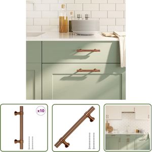 The Living Store Handvatten 10 st 96 mm roestvrij staal bronskleurig - Vintage Handgreep - Keukenhandgreep - Kastknop - Meubelbeslag - Roestvaststalen Handgreep
