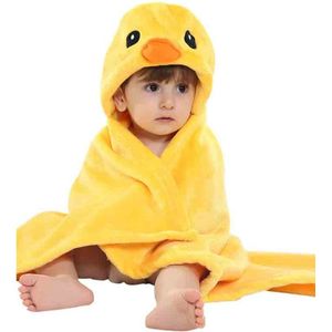 BoefieBoef 2in1 Baby Badcape en Kinder Wikkeldeken met Dieren Capuchon – Fleece Flanel Stof – Peuter Omslagdoek – 0-3 jaar - Kleuter Baby deken - Baby Badjas – Geel Kuikentje Vogel