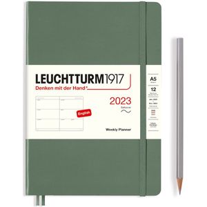 Leuchtturm1917 - agenda - 2023 - weekplanner - 12 maanden - a5 - 14,5 x 21 cm - softcover - olijfgroen