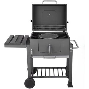 Grillwagen - Houtskoolbarbecues - Voor Zware BBQ’s en Buitenkeuken - Houtskoolwagen XXL met Opener en Uittrekbare Asbak - Zwart, Met Planken en Haken, 116x55.7x100cm