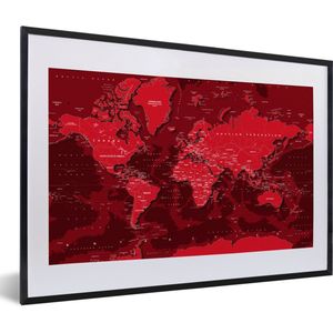 Fotolijst incl. Poster - Wereldkaart - Stoer - Rood - 60x40 cm - Posterlijst