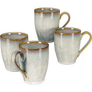 Koffiekopjes aardewerk, set van 4 koffiemokken keramiek, 375 ml, voor koffie, cappuccino en latte macchiato, beige