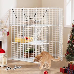 Mrs. Jones 3-laags kattenverblijven doe-het-zelf kattenhok met extra grote hangmat voor 1-2 katten YITAHOME chinchilla konijn kleine dieren 72 x 72 x 107 cm wit .