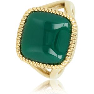 My Bendel - Zegelring goud met Green Agate edelsteen - Ring goud met echte Green Agate edelsteen - Iedere ring is uniek door gebruik echte edelstenen - Met luxe cadeauverpakking