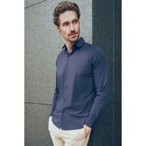 Solution Clothing Felix - Casual Overhemd - Kreukvrij - Lange Mouw - Volwassenen - Heren - Mannen - Navy - S