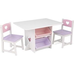 Kindertafel Met Opbergruimte - Kindertafel met Stoeltjes – Activiteitentafel - Kinderbureau – Kindertafelset Met 2 Stoelen En Handige Opbergvakken - Hout