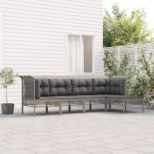 The Living Store 5-delige Loungeset met kussens poly rattan grijs - Loungeset - Tuinset - Tuinmeubel - Lounge Set - Outdoor Furniture