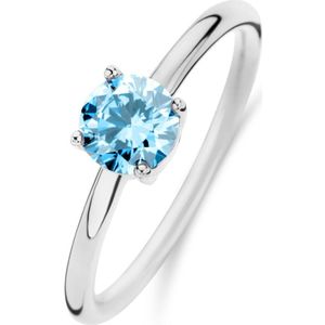 New Bling 9NB-1126-54 Zilveren Ring met Zirkonia Steen - Licht Blauw - 6mm - Maat 54 - Rhodium - Zilver