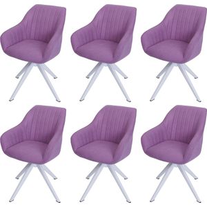 Set van 6 eetkamerstoel MCW-K27, keukenstoel Stoel met armleuningen, draaibaar stof/textiel ~ paars