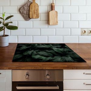 Inductiebeschermer donker groene bladeren | 85 x 52 cm | Keukendecoratie | Bescherm mat | Inductie afdekplaat
