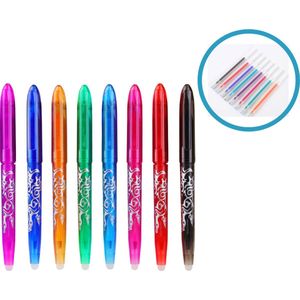 Uitwisbare pennen- 8 stuks- Inclusief 8 refill- Diverse kleuren- Uitwisbare pen- Erasable pen- Uitwisbaar- Uitgumbaar- Rollerball pen- Gumbaar- Wisbaar- Uitwisbare inkt- Uitwisbare pen navulling