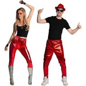 Partychimp Rode Legging Broek Disco Broek Heren Disco Broek Dames Disco outfit Carnavalskleding Heren Carnavalskleding Dames Carnaval Foute Party Glanzende Legging Jaren 80 & 90 Kostuum - Polyester - Rood - Unisex - Maat L/XL